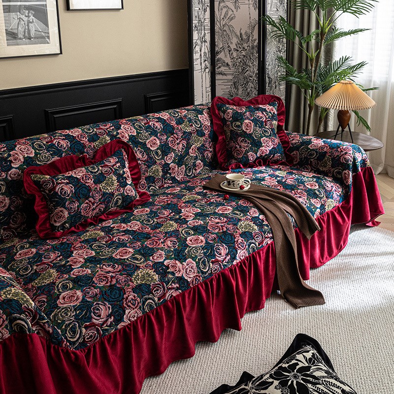 美式轻奢沙发巾全盖通用盖布全包沙发垫套罩田园高级法式靠背盖巾
