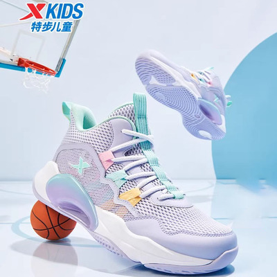 特步童鞋网面女童减震防滑篮球鞋