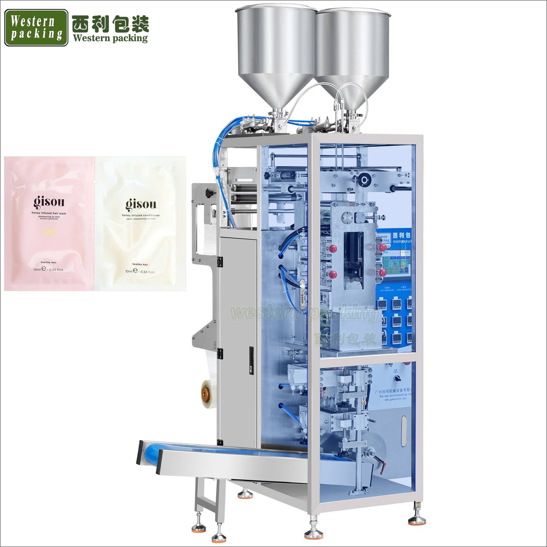 AB物料染发膏包装机小袋一洗彩包装机自动染膏灌装机双列机