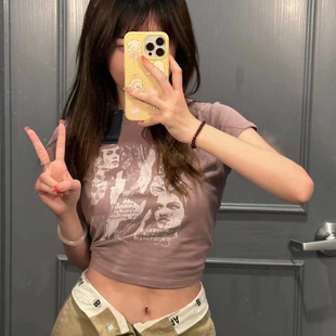 hollister小海鸥美式复古风短款上衣女夏季修身休闲短袖T恤