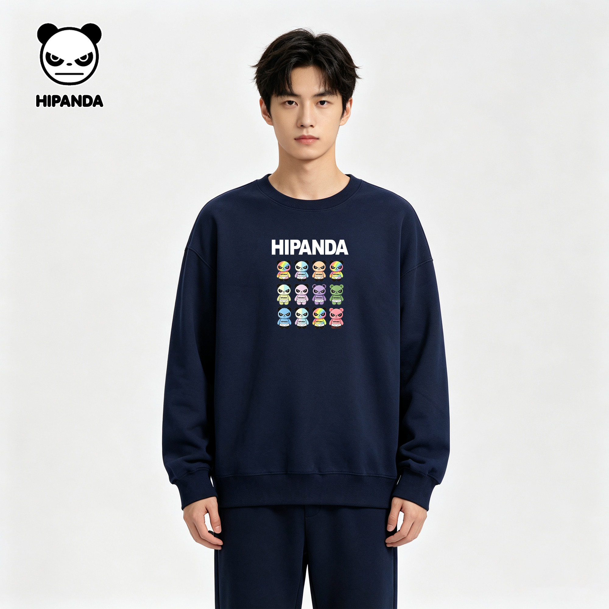 HIPANDA黑色圆领卫衣男款