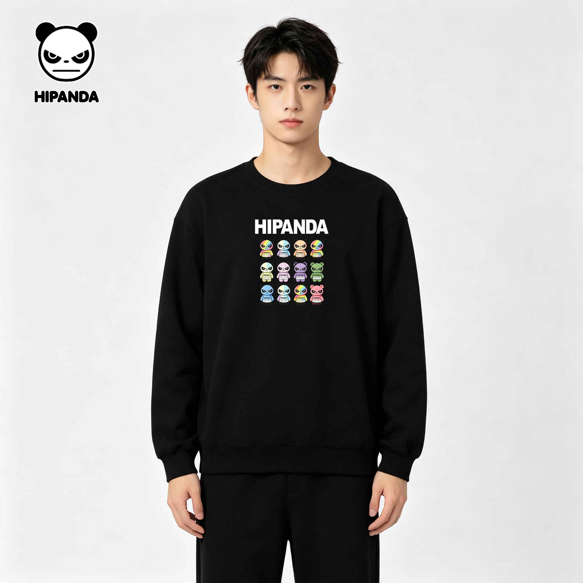 HIPANDA黑色圆领卫衣男款