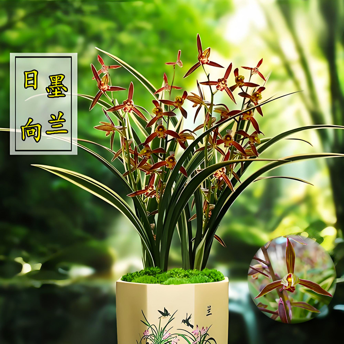 墨兰日向兰花盆栽冬带花苞金边