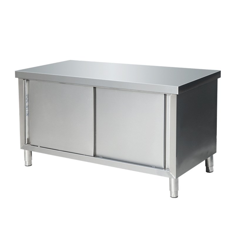 不锈钢拉门操作台 单通双通厨房打荷台酒店食堂 加厚储物工作台