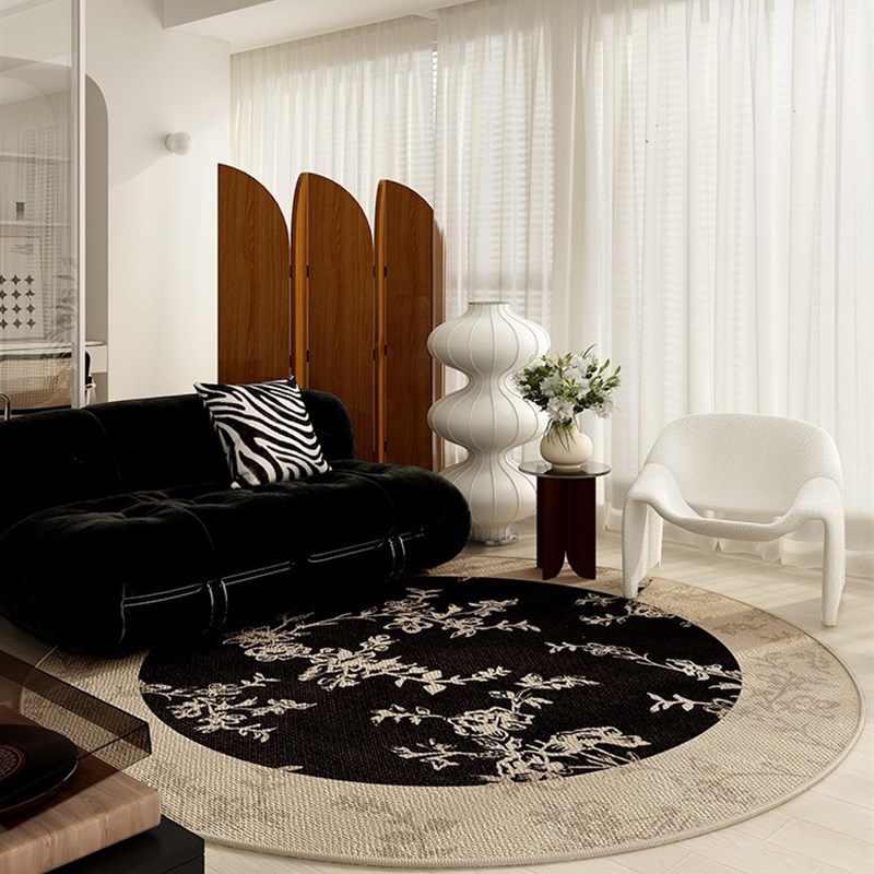 复古圆形地毯客厅沙发茶几卧室床边化妆梳妆台椅子地垫黑色
