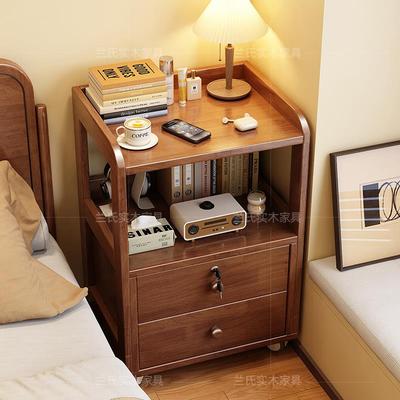 实木床头柜置物架一体小型储物柜带锁收纳柜家用卧室可移动床边柜