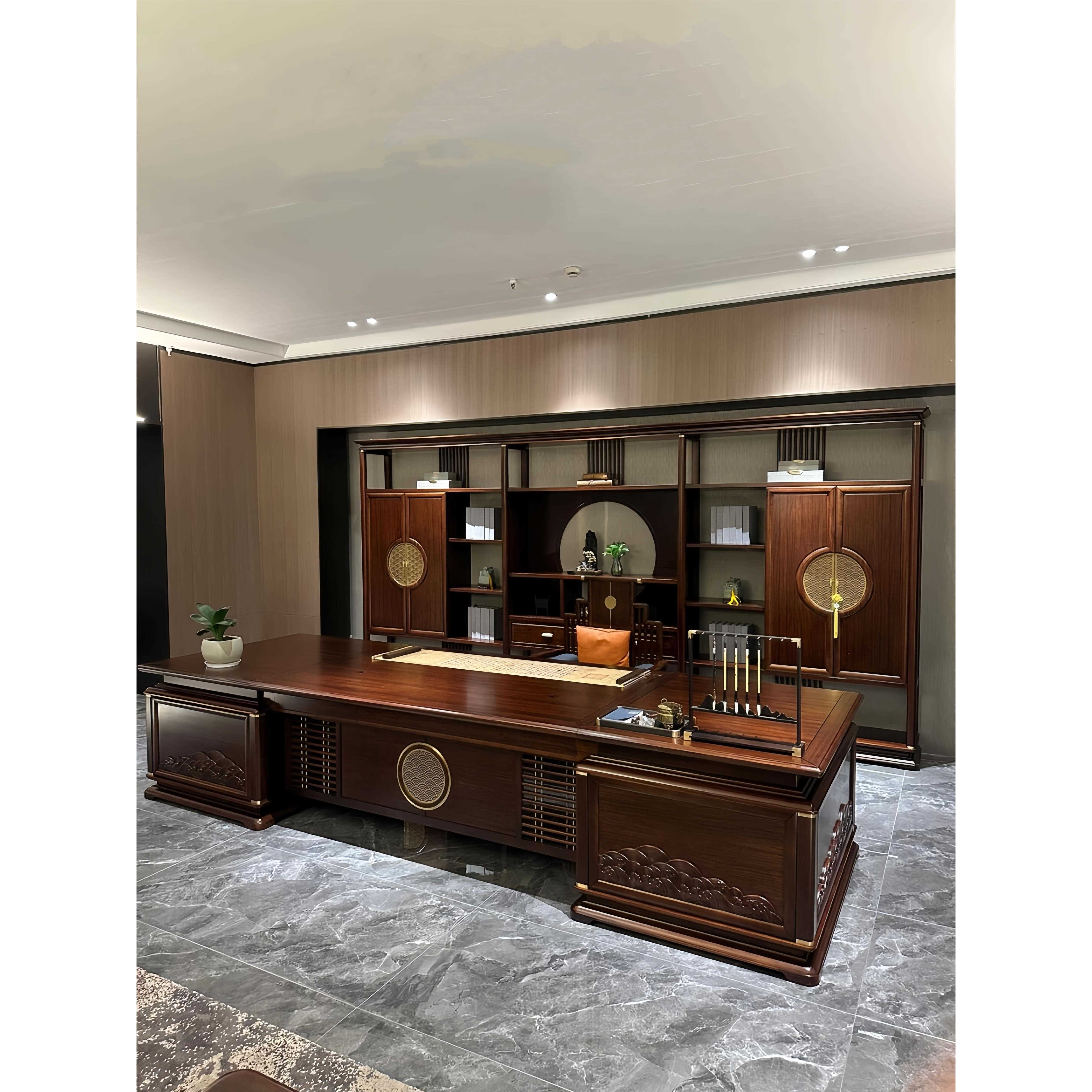 新中式乌金木高端实木办公桌董事长办公室大班台老板桌家具定制