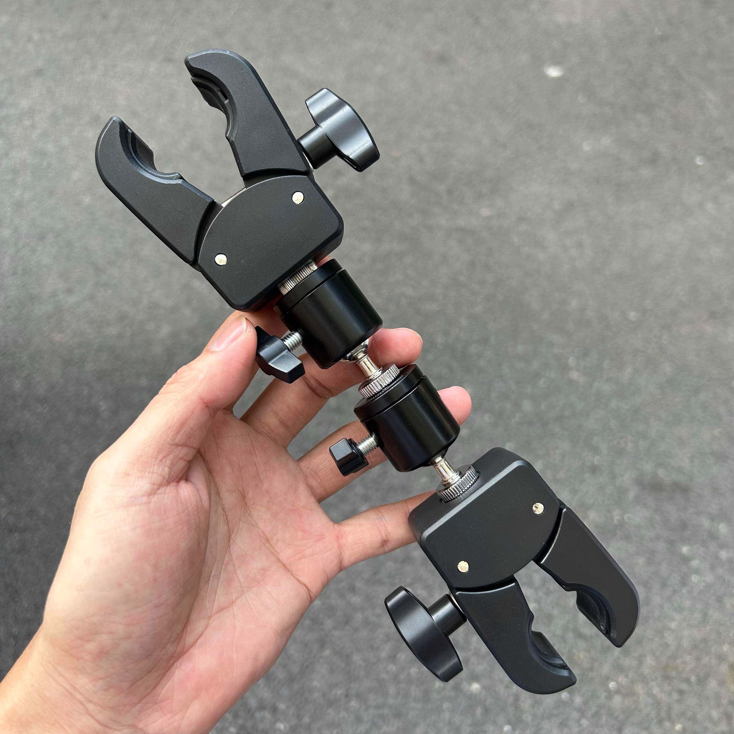 双头加厚钳夹单车摩托车自拍杆手机支架通用旋转直播灯夹手电筒夹
