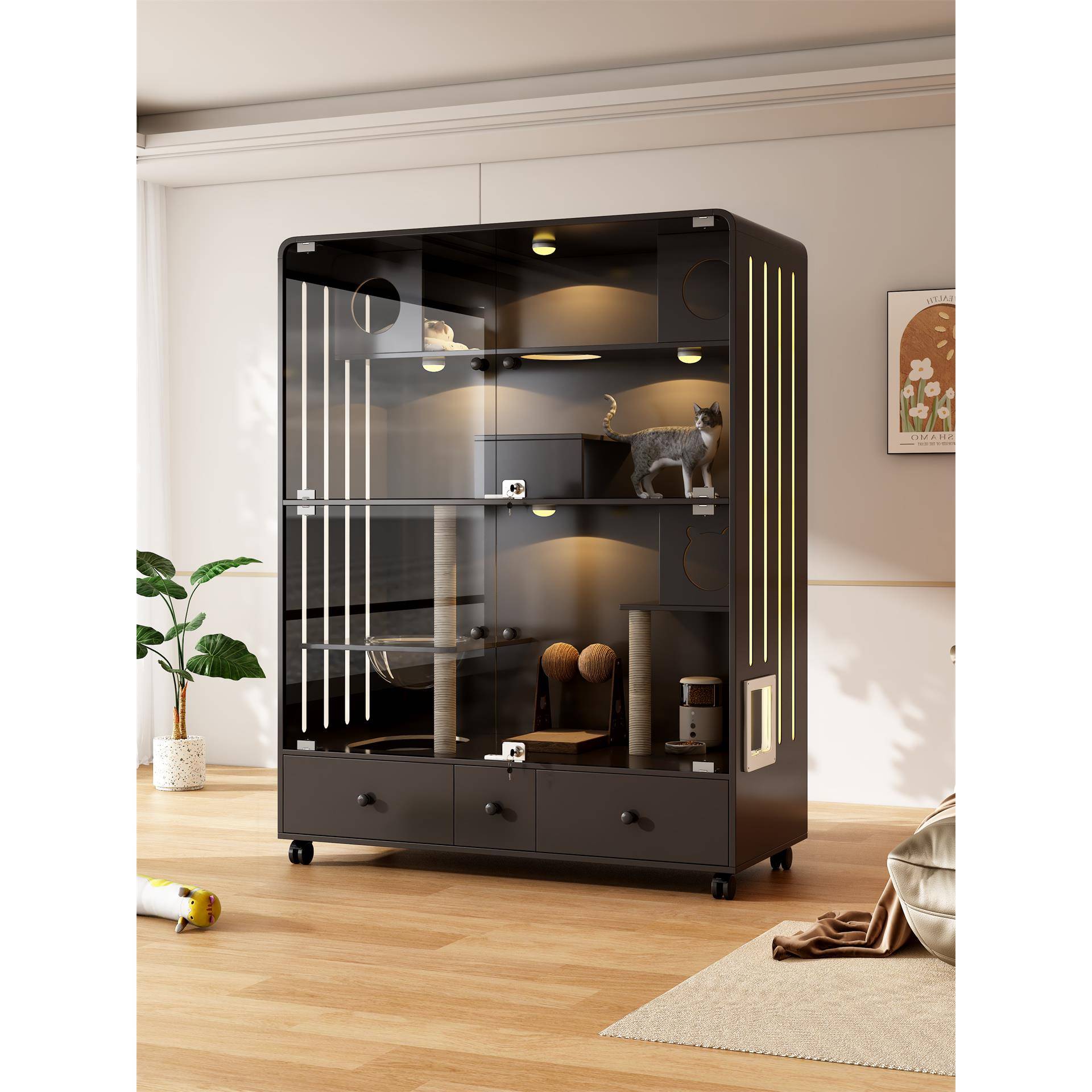 猫别墅实木家用室内猫窝智能猫砂盆带厕所一体猫柜豪华猫舍猫笼子