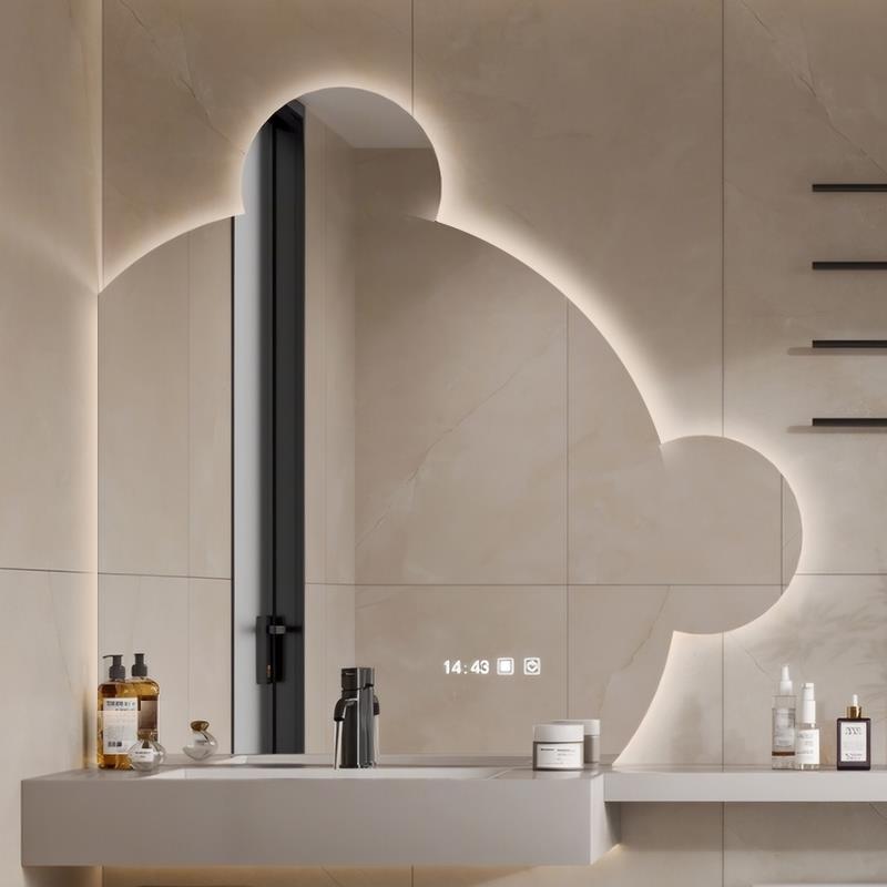 直切角小熊镜子led灯卡通壁挂梳化妆卫生间洗漱台感应智能浴室镜