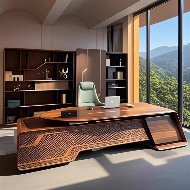 现代简约实木办公桌办公室董事长企业大班台乌金木高端总裁老板桌
