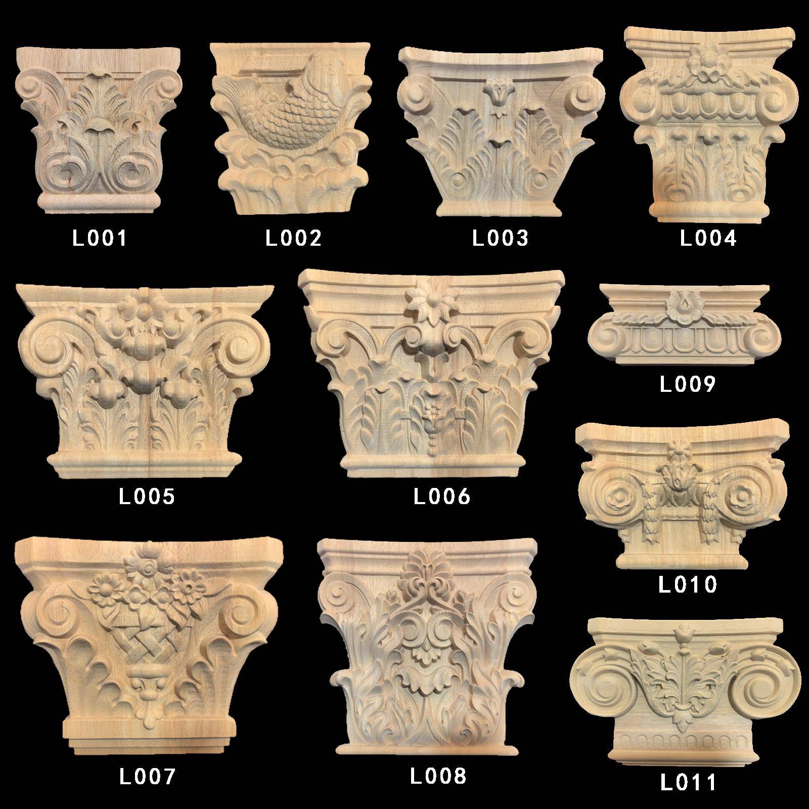 东阳木雕欧洲实木梁支撑罗马柱头背景墙装饰柜壁炉侧柱头花