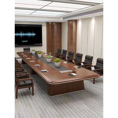会议桌长桌油漆实木皮办公大型烤漆多人培训桌椅组合长条形洽谈桌