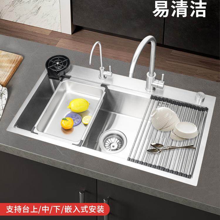 加厚90*50洗碗机食品级sus304不锈钢水槽厨房洗菜盆大单槽台下盆