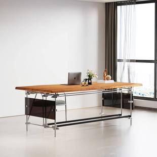 包豪斯DIY光轴榆木书桌不锈钢极简工作室会议桌长方形电脑桌餐桌