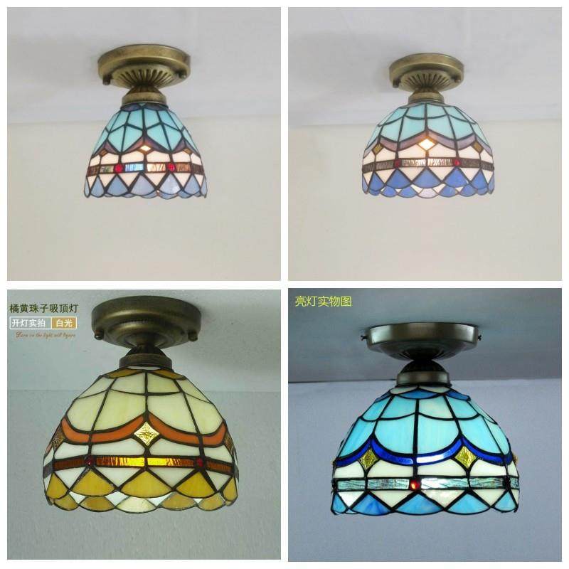 地中海蓝色玻璃蒂凡尼灯具门厅过道走廊玄关灯现代led小吸顶灯