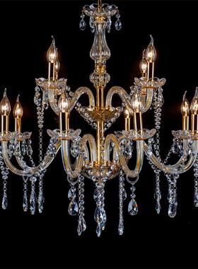 8+4双层金色透明12头水晶吊灯蜡烛灯真2层适合客厅楼梯KTV婚庆等