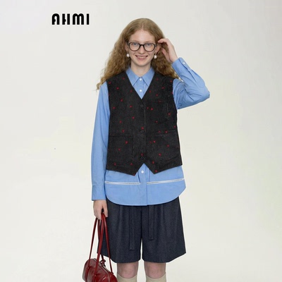 AHMI“简约通勤”蓝色长袖衬衫