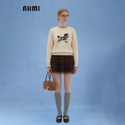 AHMI“质感蓬纱”咖色网纱蛋糕裙