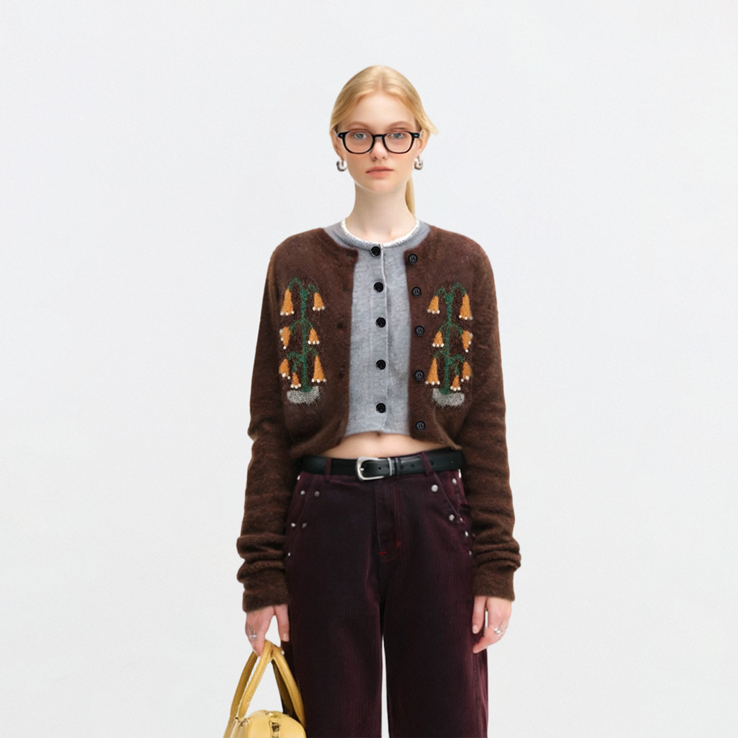 AHMI“野生植物学家”咖色慵懒风毛衣冬季女撞色风铃兰针织开衫,女装/女士精品,毛衣,淘宝优惠券,粉丝福利购,淘宝优惠卷