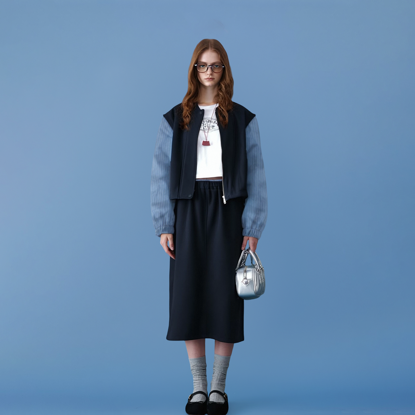 AHMI“摩登中性”拼接设计感上衣裙子套装秋少女简约棒球服半身裙,女装/女士精品,时尚套装,淘宝优惠券,粉丝福利购,淘宝优惠卷