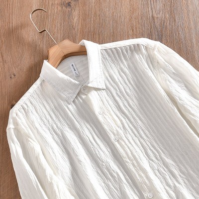 立体褶皱肌理!条纹提花!新品男士透气舒适时尚休闲百搭长袖衬衫