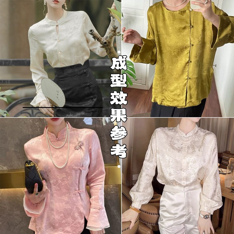 夏季人丝仿醋提花缎面料国风衬衫上衣连衣裙旗袍中式里衬服装布料