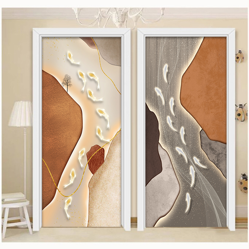 轻奢九鱼门贴纸旧门翻新整张自粘装饰卧室房门玻璃门防走光贴画
