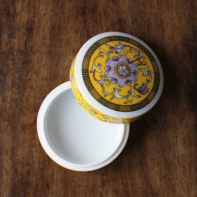 问心堂 贡黄仿古瓷缸 陶瓷书法印泥盒印章盖章专用印泥封装盒初学