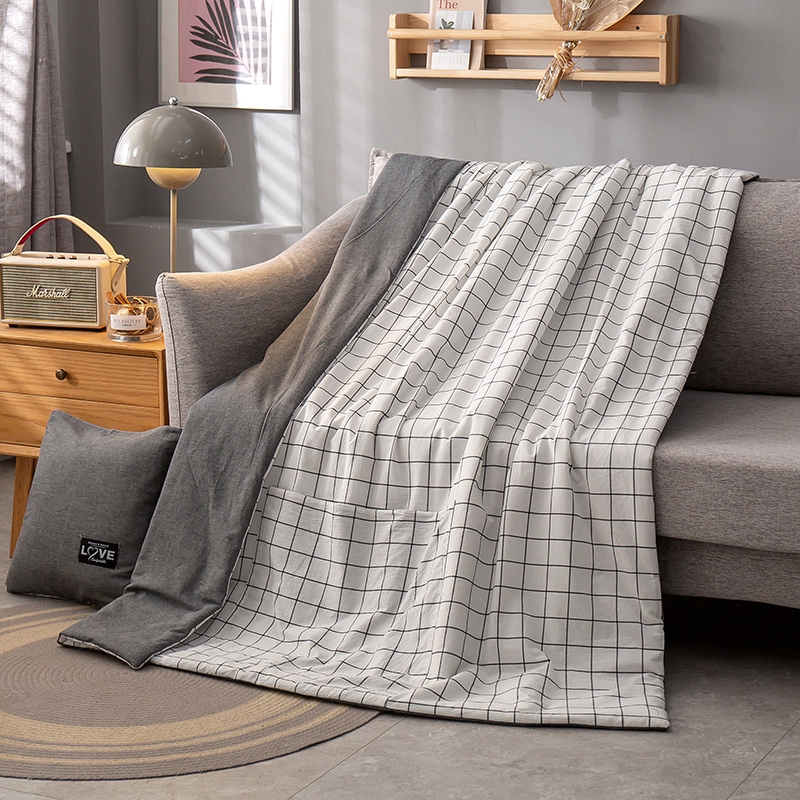 夏凉被全棉抱枕毯子夏被空调被办公室午睡毯沙发毯抱枕被子两用