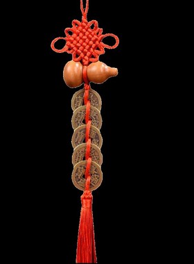 五帝钱门对门桃木葫芦挂件纯铜真品铜钱串中国结客厅大门卧室窗户