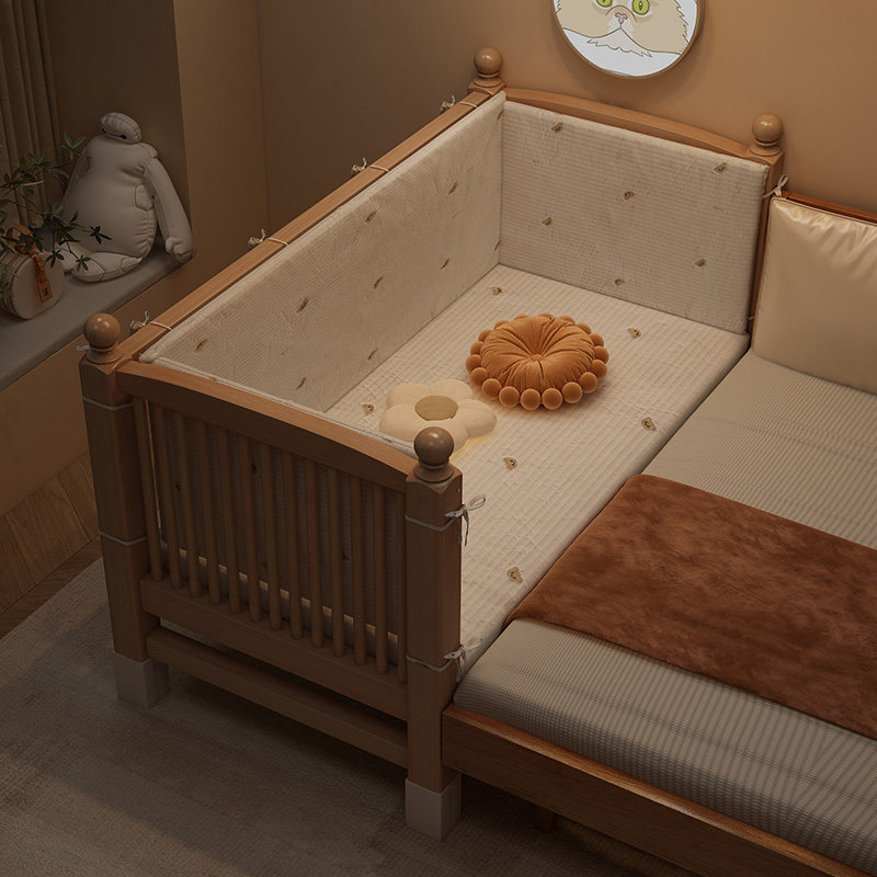 实木拼接床带护栏榉木儿童床原木无漆宝宝加宽床边床可定制婴儿床,住宅家具,儿童拼接床,淘宝优惠券,粉丝福利购,淘宝优惠卷