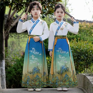 汉服男童国学服演出服男孩中国风唐装 儿童马面裙女童冬装 2025新款