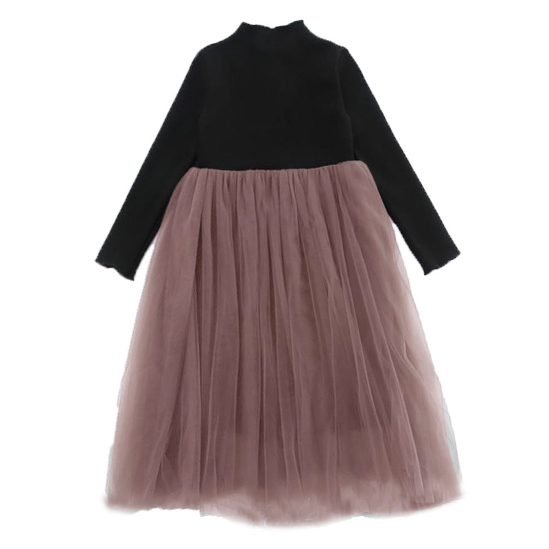 女童春秋季洋气质黑色连衣裙公主打底衫网纱裙中大童装儿童加绒裙