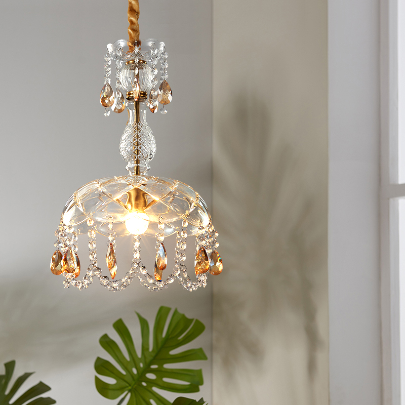 铜色复古轻奢水晶吸顶灯过道玄关床头吊灯阳台走廊衣帽间法式灯具