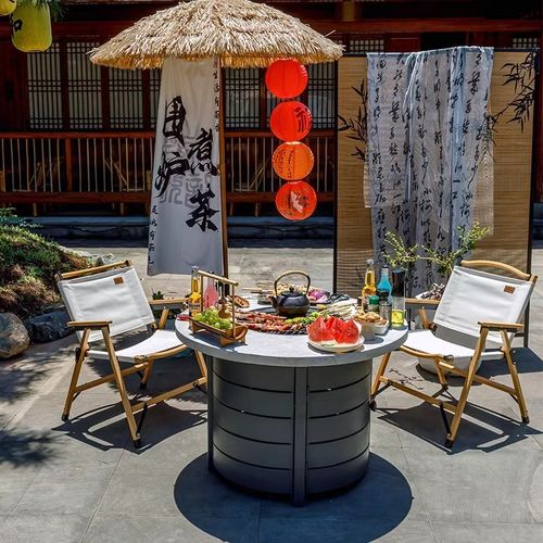 围炉煮茶家用户外烧烤桌庭院别墅烤火炉室内取暖烤火桌炭烤炉套装