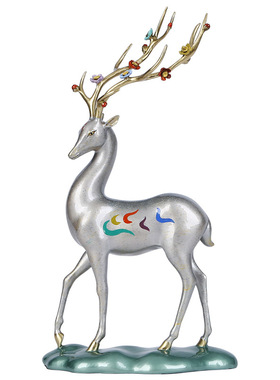 彩铜《九色鹿》梅花鹿摆件客厅玄关工艺礼品摆饰办公桌家居电视柜