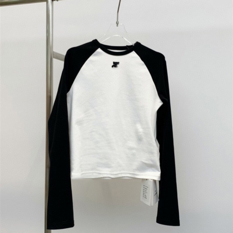 VOJYA2024早春新款圆领长袖拼色内搭t恤设计感打底衫上衣T恤女