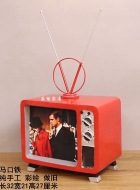 复古铁皮黑白电视机电话机打字机缝纫机模型装饰品酒吧店铺小摆件