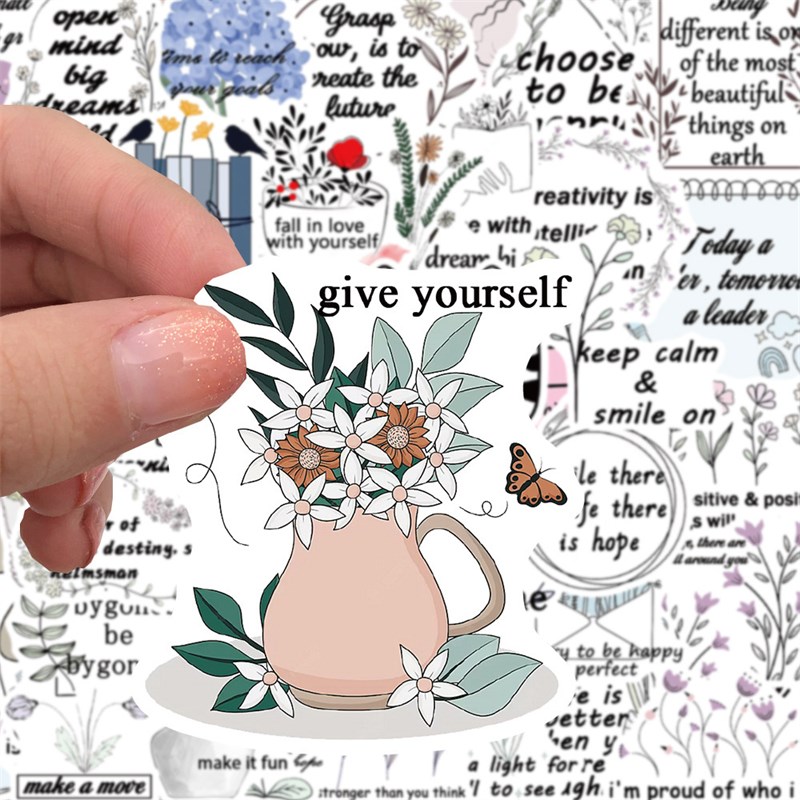 50张小清新田园风励志加油语录英文版贴纸装饰笔记本书架相框画手