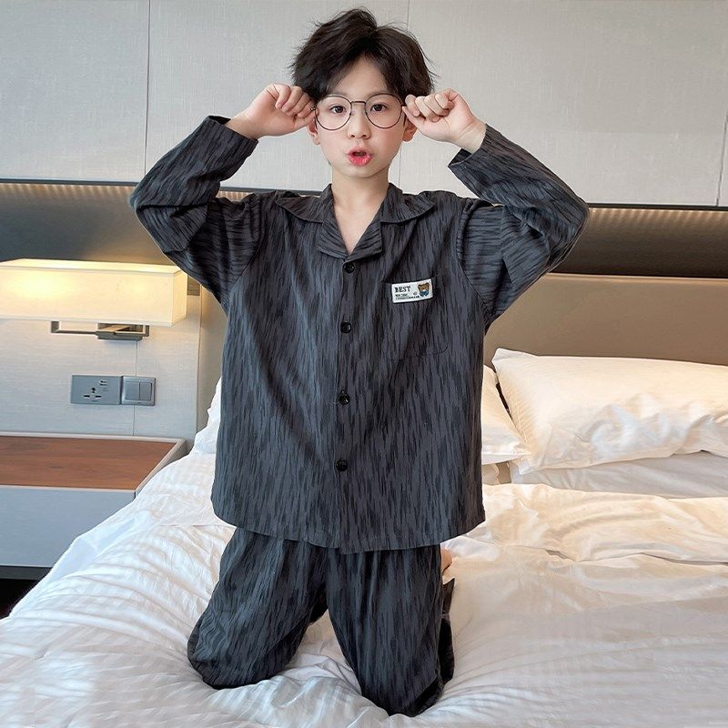 儿童睡衣春秋款新款衬衫领长袖男童家居服套装宽松休闲大童空调服,童装/婴儿装/亲子装,家居服套装,淘宝优惠券,粉丝福利购,淘宝优惠卷