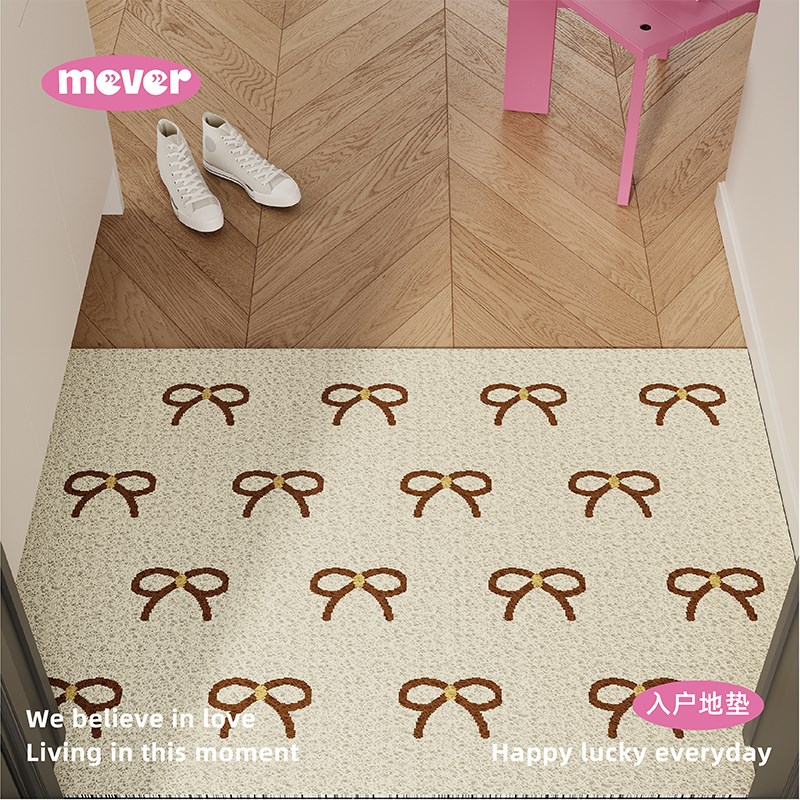 蝴蝶结新年红色丝圈地垫入户门垫防滑耐脏免洗毯玄关门口进门脚垫