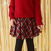 Petite Marguerite小雏菊童装 秋冬学院风百搭复古红色格子半身裙
