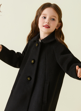 Petite Marguerite小雏菊童装·长袖翻领绵羊毛雪花刺绣毛呢大衣