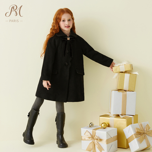 Petite Marguerite小雏菊童装·秋冬百搭简约时尚黑色花边呢大衣