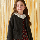 Petite Marguerite小雏菊童装 ·格雷miu系秋灰色蝴蝶结毛呢短外套