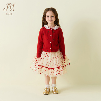 小雏菊PM童装女公主爱心网纱短裙