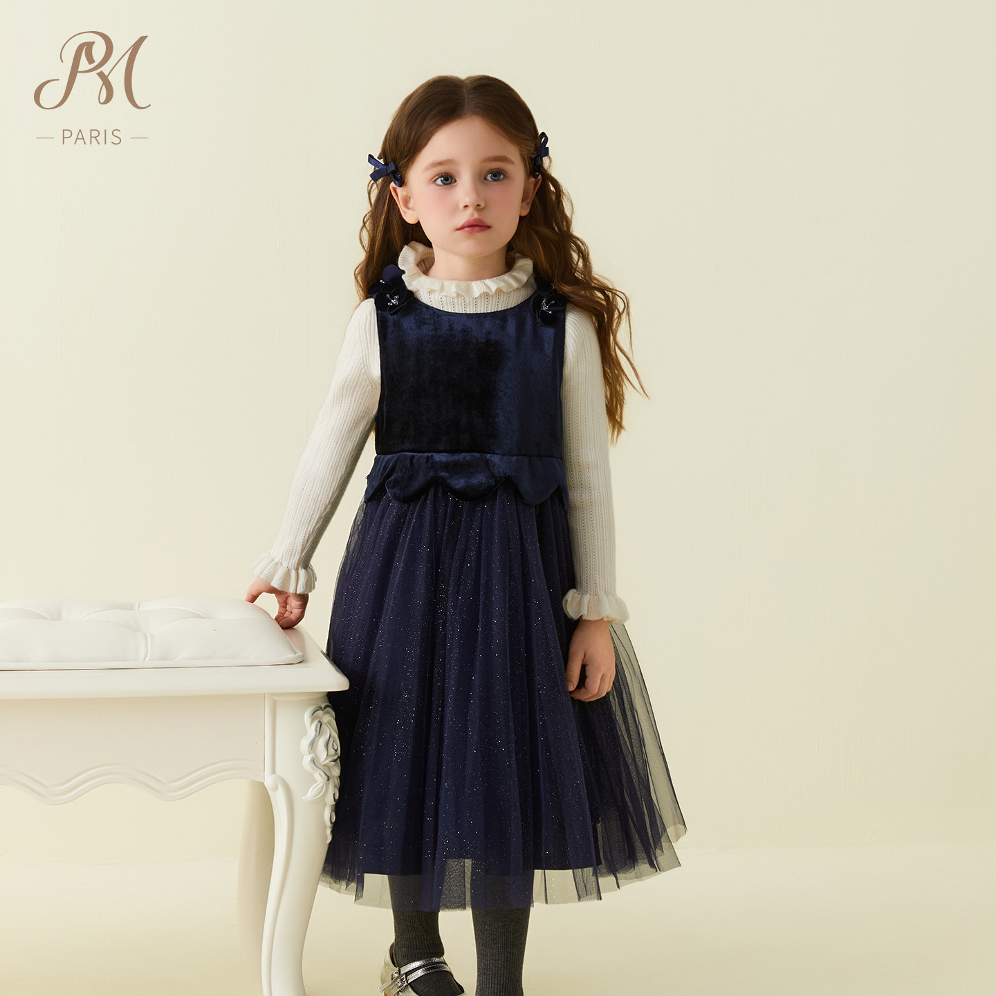 Petite Marguerite小雏菊童装·高级感冬裙藏青色丝