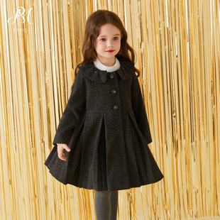 Petite Marguerite小雏菊童装·miu系高级感复古灰色荷叶领呢大衣