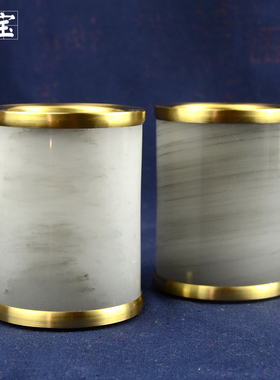 天然玉石笔筒金扣笔筒装饰摆件客厅书房办公室小花瓶装饰送礼佳品